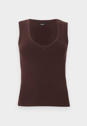 Gina Tricot, TIGHT V NECK TANK - Top - chocolate plum