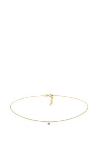 Goldkette mit feiner Textur, ausgestattet mit einem kleinen runden Anhänger. Verstellbarer Verschluss mit Gliederkette für Größenvariationen.