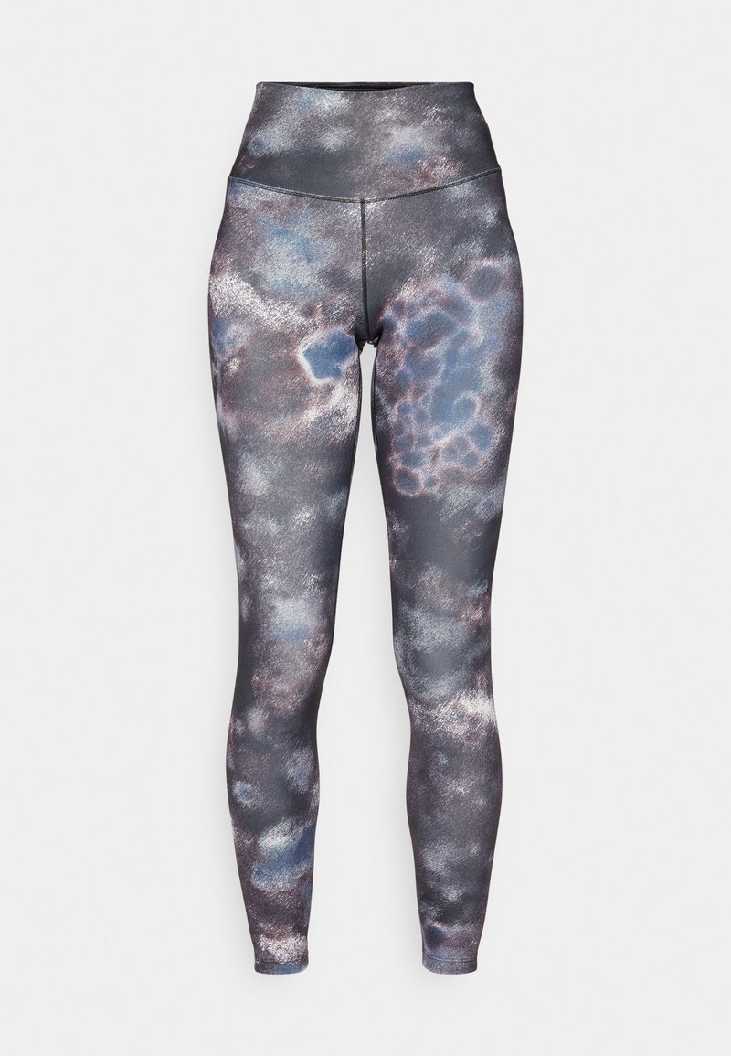 Legging taille haute avec un motif multicolore en gris, bleu et blanc. Fabriqué en tissu extensible, finition texturée avec des coutures plates.