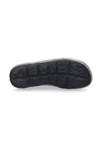 Flat, grey wool slipper sole with a black rubber bottom, featuring a textured pattern and defined sections for grip and comfort.