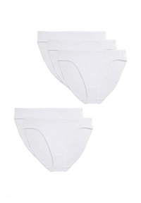 Witte katoenen ondergoedset met vijf paar. Boxershortontwerp met elastische tailleband en gestikte randen. Zachte textuur en eenvoudig formaat.