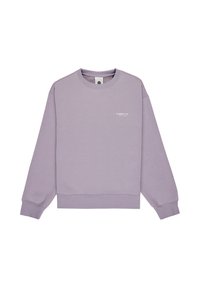 Sudadera de color púrpura claro con cuello redondo y mangas largas, que presenta el texto "ELEMENT CO." impreso en la parte delantera.