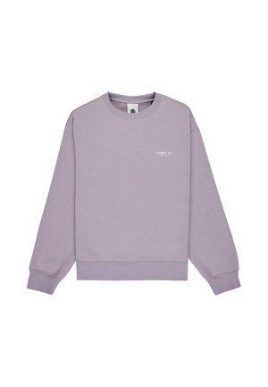 Lichtpaarse sweatshirt met ronde hals en lange mouwen, met de tekst "ELEMENT CO." gedrukt op de voorkant.