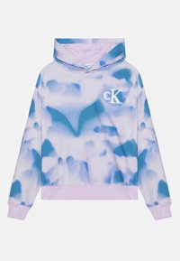 Bluza z kapturem o pastelowym gradientowym wzorze, z odcieniami niebieskiego i liliowego. Logo cK jest wyhaftowane na biało z przodu.