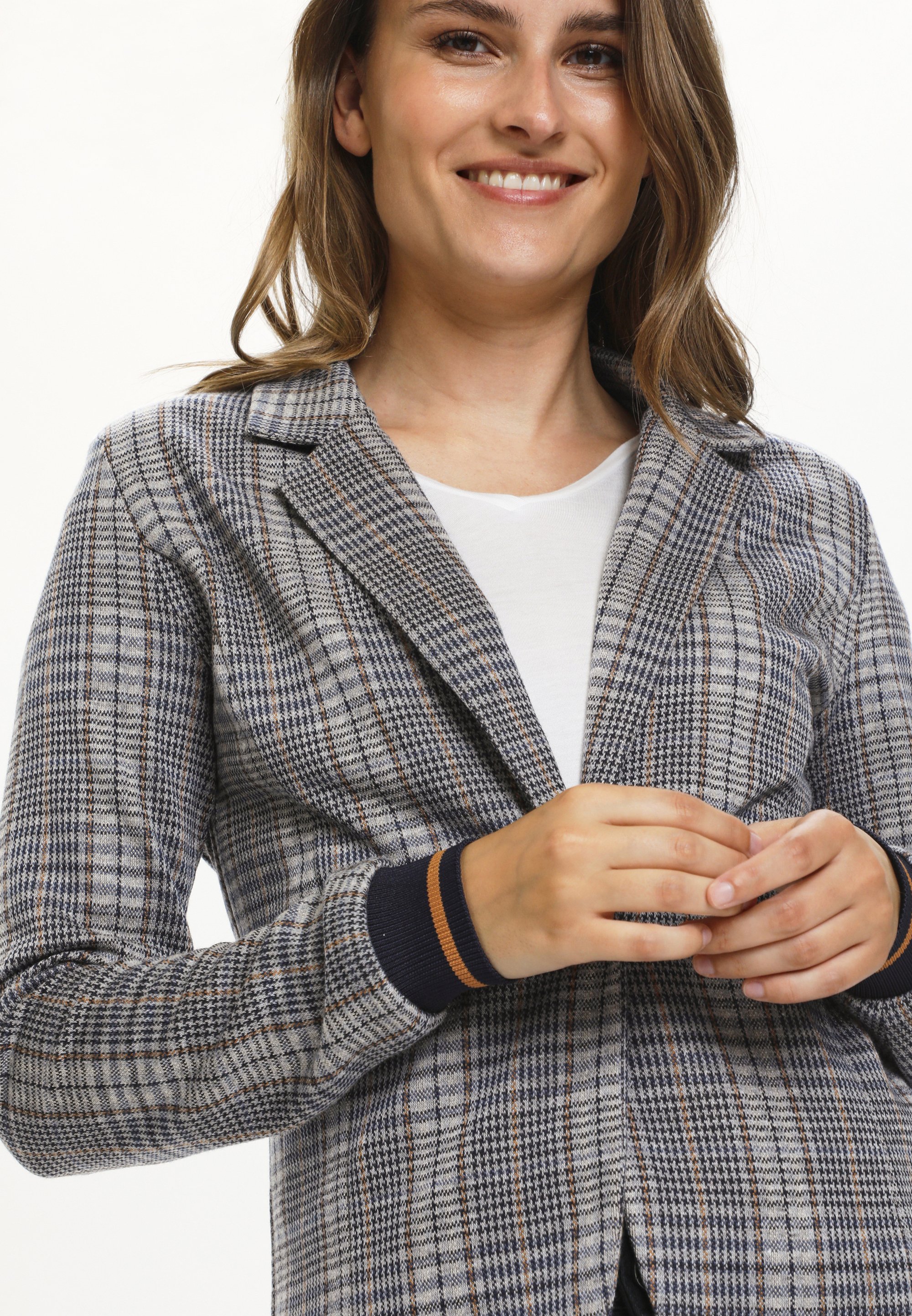 grey blue check blazer