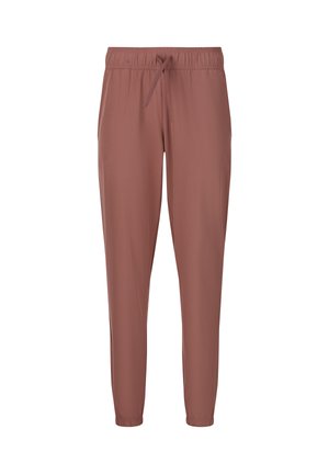 Mjuka, lätta, nedtill avsmalnande joggers i en dammig rosafärg. Har en elastisk midja med snörning och elastiska muddar vid anklarna.