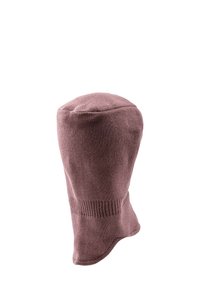 Strick-Balaclava aus weichem, mauvefarbenem Stoff. Strömungslinienförmiges Design mit enganliegender Passform und geripptem Textur am unteren Rand für zusätzlichen Komfort und Wärme.