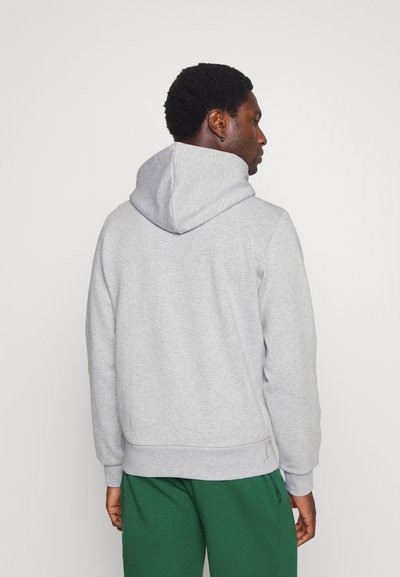 Sweatshirt en coton gris avec capuche, doté de poignets et d'un ourlet côtelés, texture lisse, design simple, sans motifs ni accents visibles.
