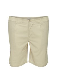 Beige bomullsshorts med rett snitt, med knappelukking, to frontlommer og subtile sømdetaljer.