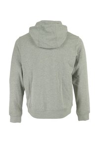 Felpa grigia con cappuccio realizzata in un tessuto morbido e testurizzato. Presenta una tasca a marsupio e polsini a coste, progettata per un fit rilassato.