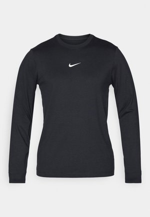 Sort langærmet T-shirt lavet af bomuldsblandning, med en rund halsudskæring og et lille hvidt Nike-logo på brystet.