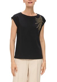 s.Oliver BLACK LABEL MIT PERLEN ARTWORK - T-Shirt print - schwarz