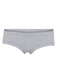 Grå bomuldsboksershorts med en glat tekstur, lavtaljet design og ingen synlige mønstre eller accenter. Sømdetaljer langs kanterne.
