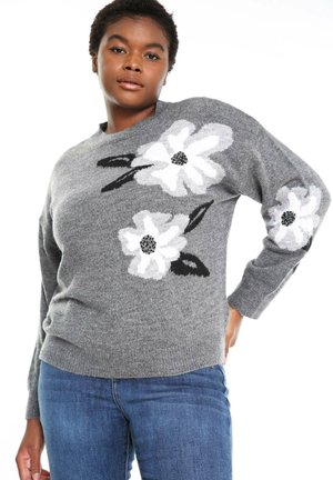 À IMPRIMÉ FLORAL ET PERLES. - Maglione - grey