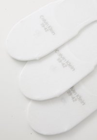 Tri pari belih nogavic Calvin Klein velikosti 39-42, s svetlo sivo označenim številom na prstih, urejenih drug ob drugem.