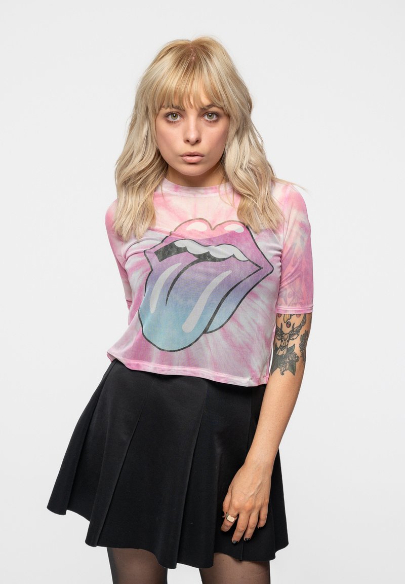 Paradiso Clothing THE ROLLING STONES  GRADIENT TONGUE MESH CROP - Print T-shirt - white