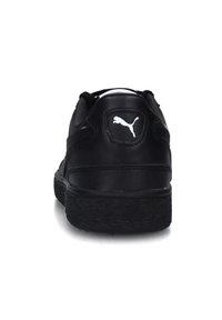 Sneaker nera con tomaia in pelle liscia, dettagli testurizzati e suola in gomma. Presenta un logo bianco sul tallone.