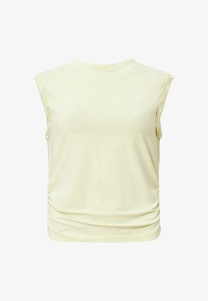 Lichtgele katoenen mouwloze top met een ronde halslijn en geplooide zijkanten, die een getailleerde silhoët biedt.