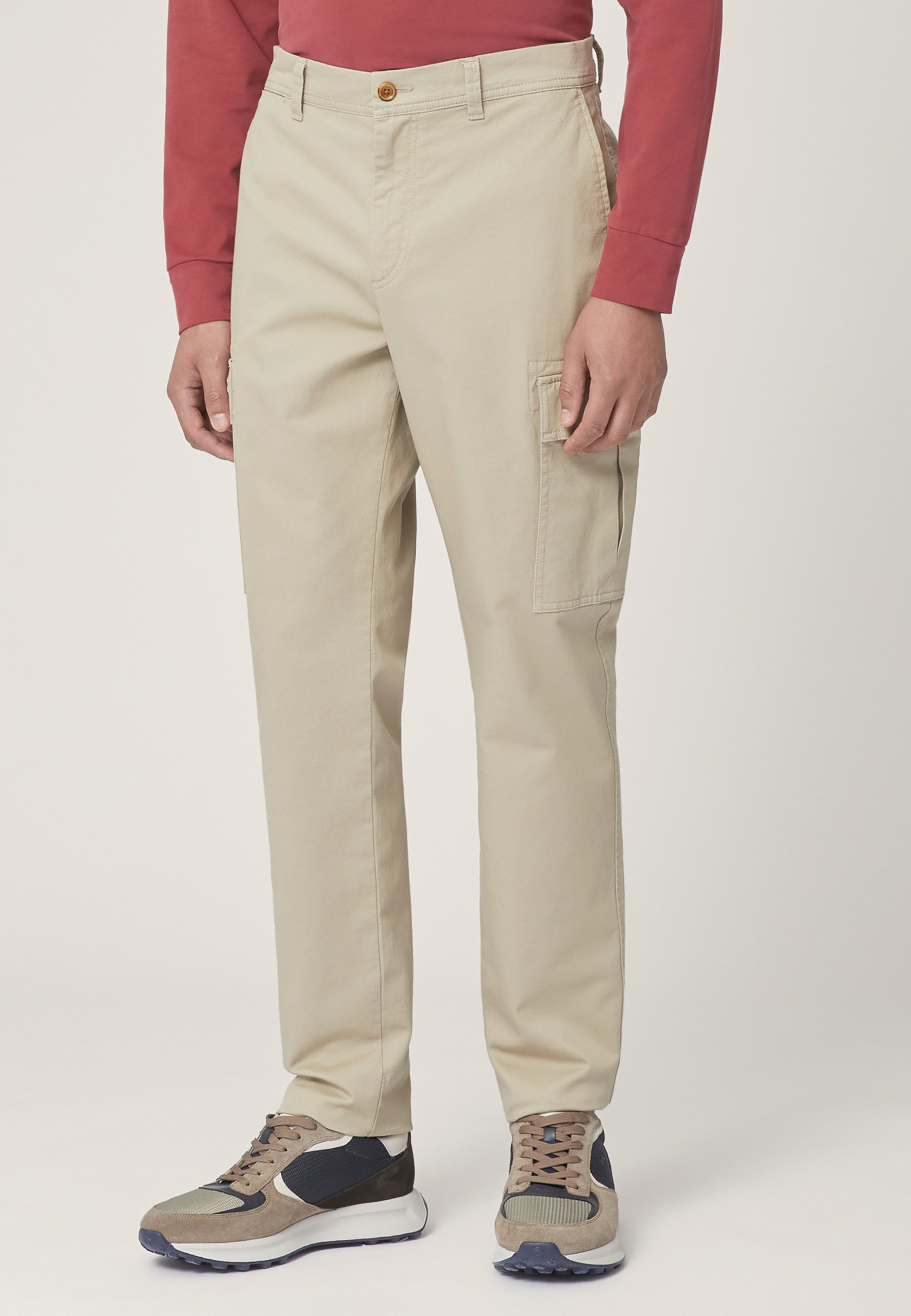 Timezone Pantaloni Cargo Uomo Benito - Marrone Duna (W31/L36) - Vita Normale Con Tasche Con Patta E Ricami