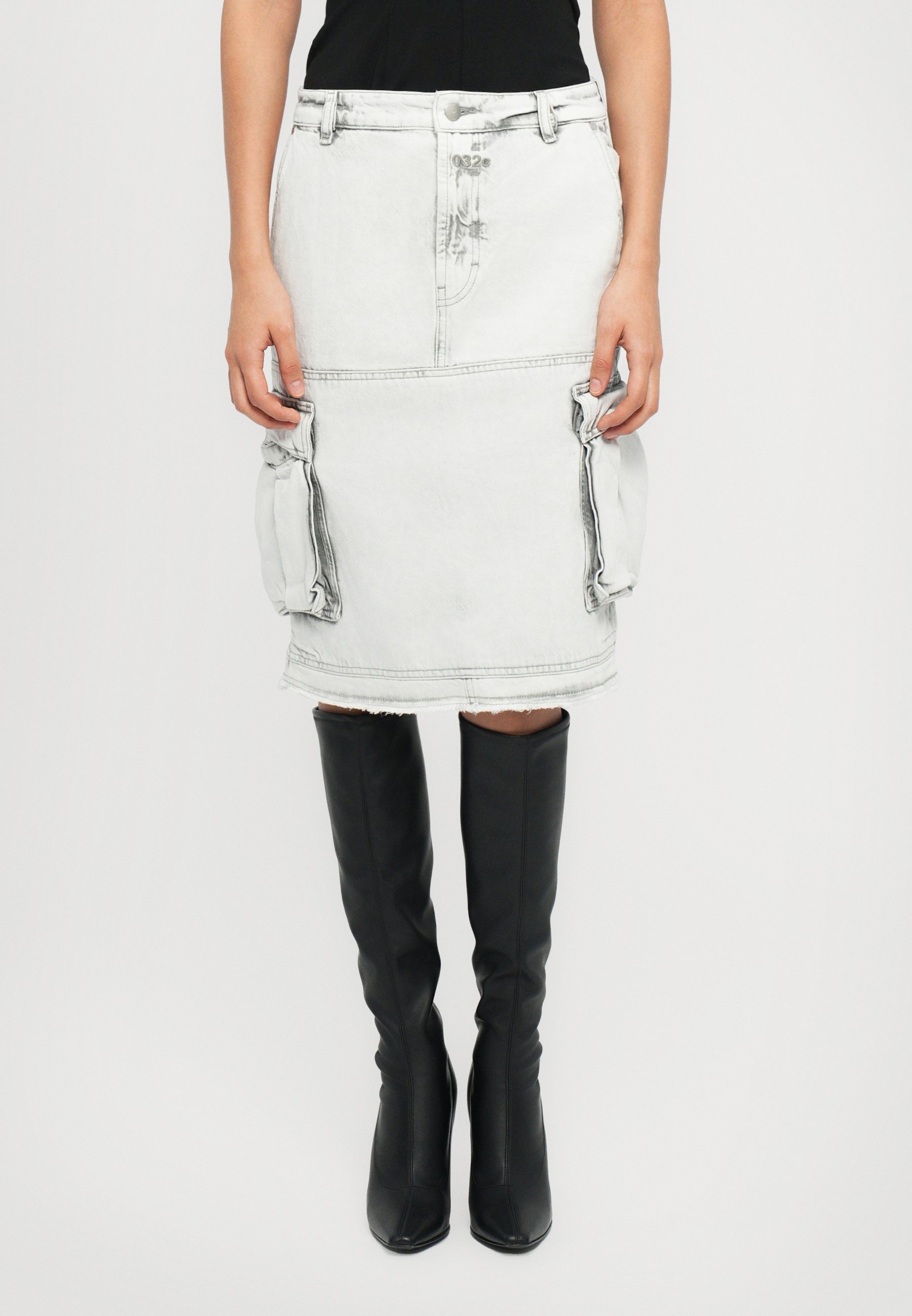 032c MY OWN MIND FRAYED SKIRT - Jeansrok - washed grey/white
