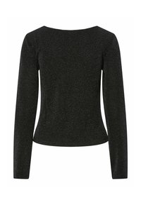 Schwarzes Oberteil mit langen Ärmeln und taillierter Silhouette. Aus strukturiertem Stoff mit subtilen Glitzereffekten, mit einem weiten Ausschnitt und glatten Nähten.