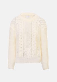 Strikket sweater i off-white med tekstureret mønster, ribbede manchetter og kant samt rund halsudskæring. Blødt, let materiale.