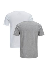 Zwei kurzärmlige T-Shirts: eines in reinem Weiß und das andere in reinem Grau, beide aus weicher, atmungsaktiver Baumwolle mit einem Rundhalsausschnitt.