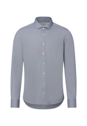 Light blue long-sleeve shirt with a button-down collar, featuring a subtle textured pattern and standard button closure down the front.