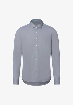 Light blue long-sleeve shirt with a button-down collar, featuring a subtle textured pattern and standard button closure down the front.