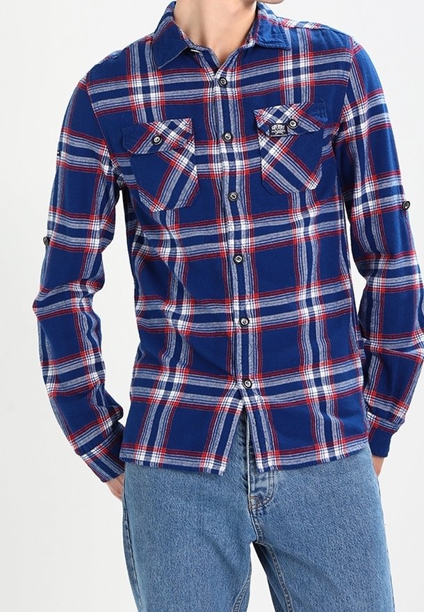 Chemise de bûcheron en coton à manches longues bleu marine drayton 2 à