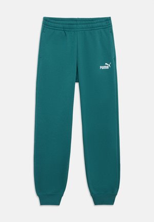 Tyrkysové tepláky so elastickým pásom. Na pravej strane sa nachádza biele logo Puma. Vyrobené z jemnej, textúrovanej látky. Zúžené členky.