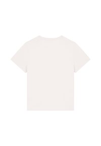 Kurzärmliges T-Shirt aus off-white Baumwolle, mit einem klassischen Rundhalsausschnitt und einer glatten Textur. Keine Grafiken oder Muster auf der Rückseite.