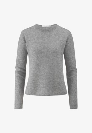 Grijze langemouwen trui van zacht materiaal, met een ronde hals, slim fit en een gladde textuur. Geen patronen of opvallende hardware.