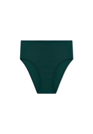 Dark green bikini bottom made of smooth, stretchy fabric with a seamless waist and sides, offering a medium-coverage design.