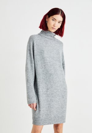 VMJUPITER COWLNECK SHORT DRESS - Svetríkové šaty - medium grey melange