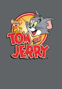 Logo Tom a Jerry, zobrazující šedou kočku a hnědého myšáka na kulatém žlutém pozadí. Text v červené barvě s černým okrajem říká "TOM a JERRY."