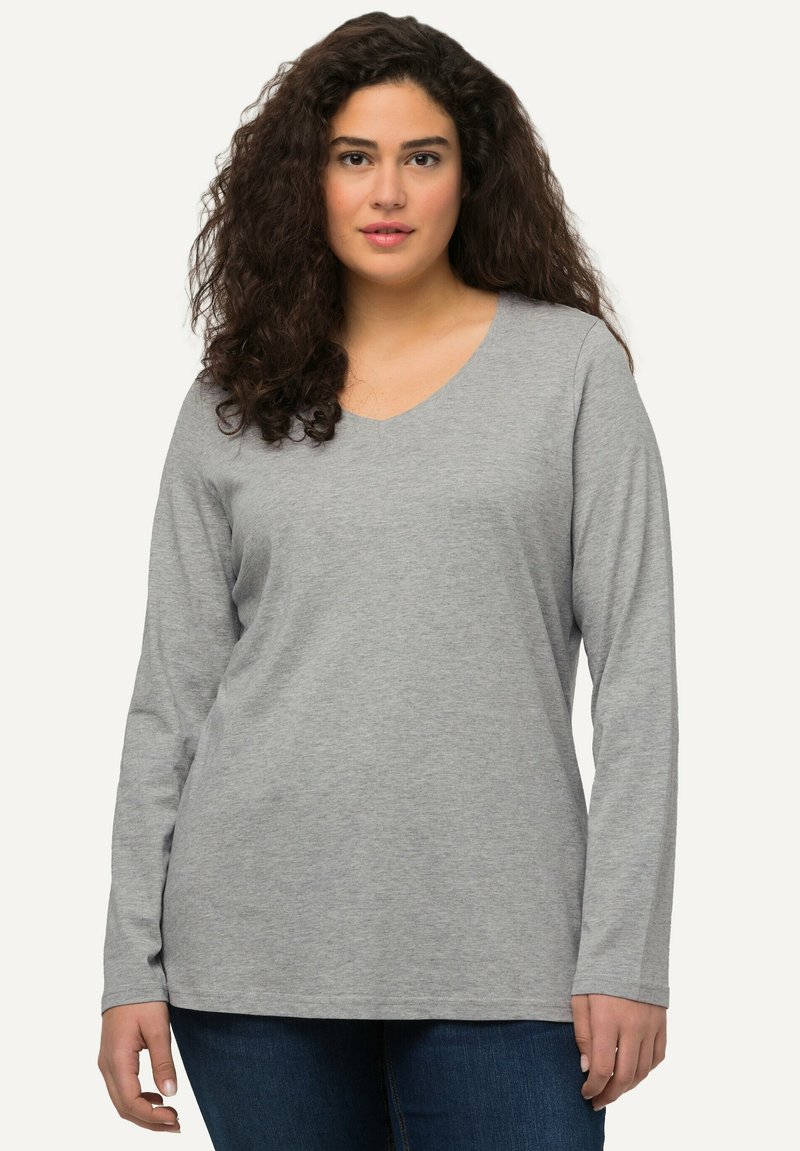 Ulla Popken LANGARM BASIC & V-AUSSCHNITT - Svetr - gray-mottled