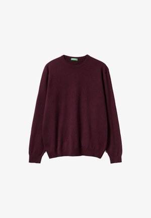 Maglione bordeaux realizzato in morbido tessuto a maglia, con scollo rotondo, maniche lunghe e polsini e orlo a coste, dal design comodo e rilassato.