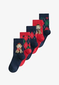 Unselected, navy blue red argyle dog