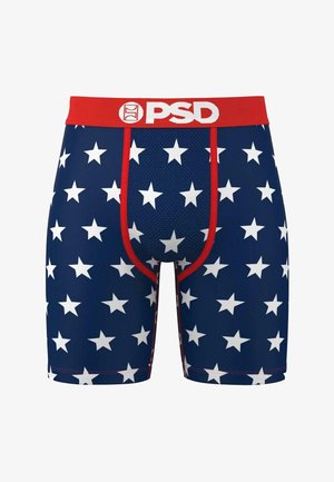 Férfi boxeralsó sötétkék alapon fehér csillag mintával. Piros derékrészt és kontrasztos piros öltéseket tartalmaz. Lélegző anyagból készült.