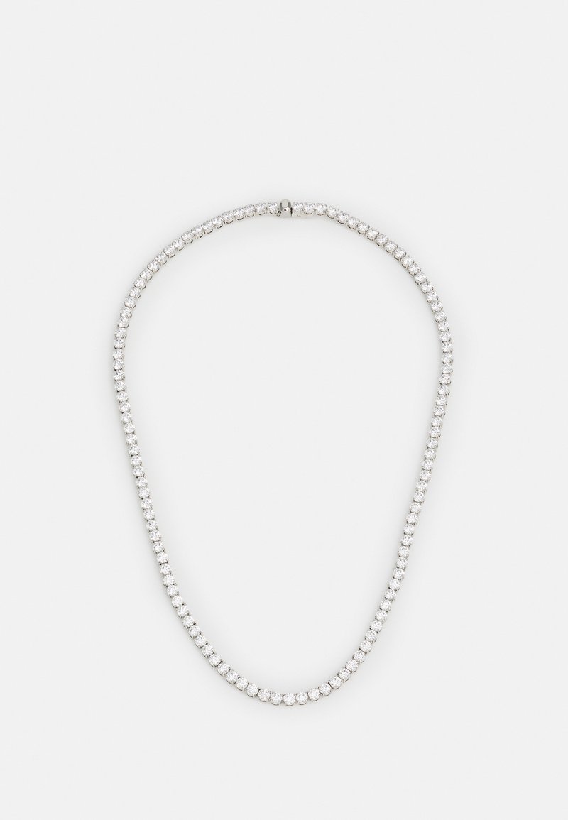 Collar chapado en rodio que presenta una línea continua de cristales redondos y transparentes, dispuestos estrechamente para un efecto delicado y brillante.