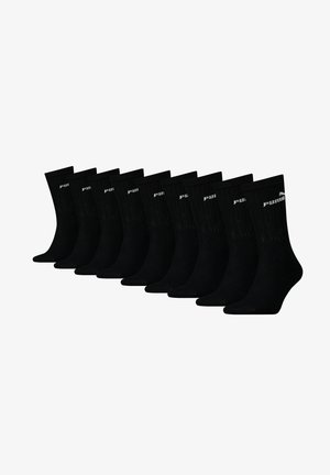 Schwarze Socken, Mischgewebe aus Baumwolle, mit geripptem Design, knöchellang und verstärkter Zehenpartie. Packung mit zehn Stück, mit Logo am Bündchen.