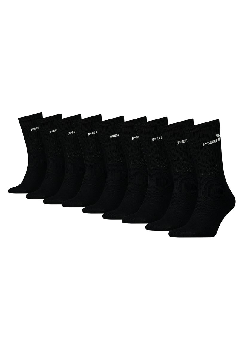 Schwarze Socken, Mischgewebe aus Baumwolle, mit geripptem Design, knöchellang und verstärkter Zehenpartie. Packung mit zehn Stück, mit Logo am Bündchen.