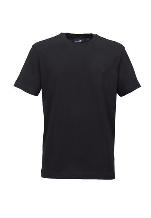 Zwart T-shirt met korte mouwen van zacht materiaal, met een ronde hals en een klein logo accent op de linkerborst.