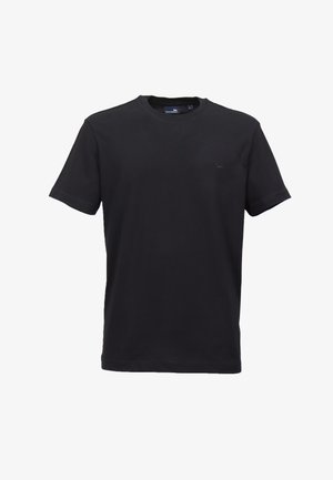 Zwart T-shirt met korte mouwen van zacht materiaal, met een ronde hals en een klein logo accent op de linkerborst.
