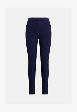 Jūras zila elastīga bikses ar gludu tekstūru, slaidu piegriezumu, augstu jostasvietu un divām priekšējām kabatām. Izstrādātas komfortam un elastībai.