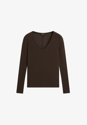 Massimo Dutti, SLIM FIT LONG SLEEVE V-NECK T-SHIRT - Langærmet T-shirt - brown