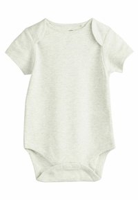 Ljusgrå kortärmad bodysuit tillverkad av mjuk bomull. Har rund halsringning och tryckknappar i botten för enkel påklädning.