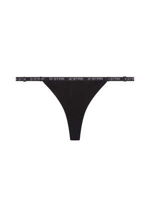 Braga tanga negra con cinturilla elástica fina con el logo repetido de G-STAR en gris.