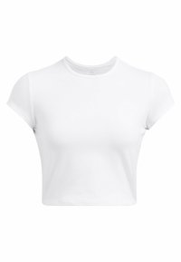 Wit cropped t-shirt van gladde, lichte stof met een ronde hals en korte mouwen, met minimale stikdetails.